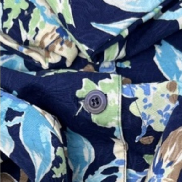 Appleseeds Blue Floral Print Button Cropped Denim Jacket Size S Coastal Country - Picture 14 of 15